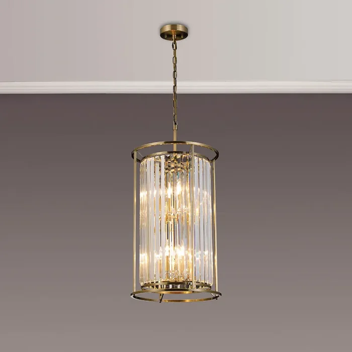 6 Light 2 Tier Pendant in Antique Brass with Clear Crystals (1230CHA81E)