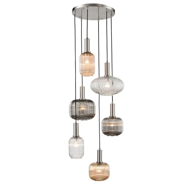 6 Light Drop Pendant in Satin Nickel with Glasses as shown (0194MEZ24906)
