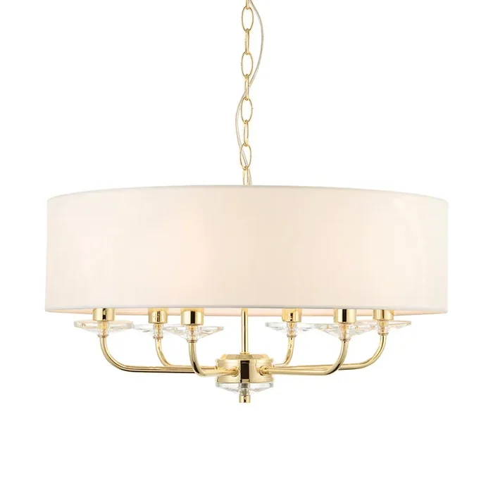 6 Light Pendant – Brass with Vintage White Shade (0711NIX70561)
