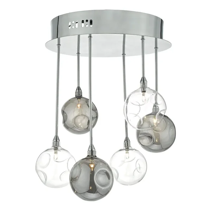 6 light Semi-Flush Cluster Mouth Blown Smoked Grey Glass Pendant (0183QUI0610)