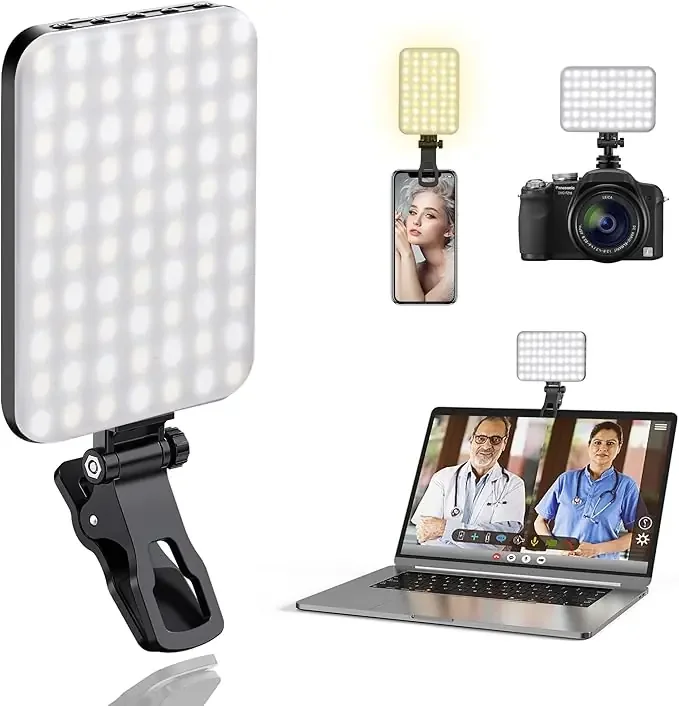 60 LED Rechargeable Selfie Light with Clip & Tripod Mount – 3 Modes for Phone, Camera & Laptop