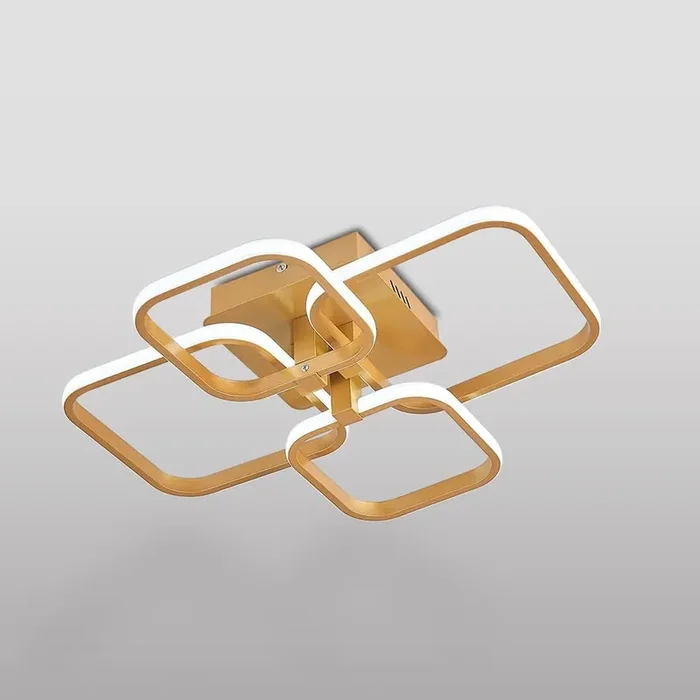 60W LED Ceiling Light – Modern 4-Square Gold Acrylic Flush Mount Chandelier, 6000K Cool White Pendant Lamp for Bedroom, Dining & Living Room