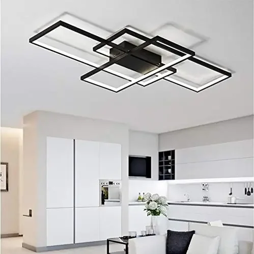 65W LED Flush Ceiling Light – Dimmable Geometric Rectangular – Black (3000K–6500K)