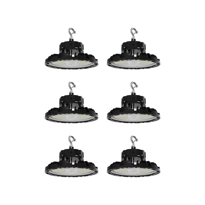 6PK Aries G4 LED UFO High Bay, 24,000 Lumen Max, Wattage and CCT Selectable, Black Finish, Comparable to 320-400 Watt HID Fixture, 120-277V