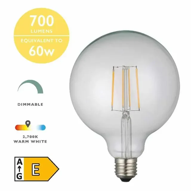 6W E27 2700K (Warm White) Dimmable LED Filament Large Globe Bulb