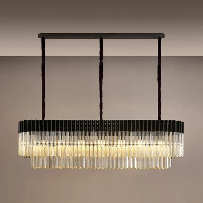 7 Light Rectangle Pendant in Matt Black finish with Cognac Sculpted Glass (1230GEN59D)