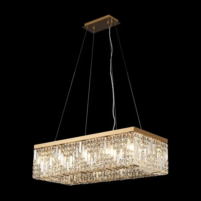80x37cm Rectangular Pendant Chandelier, 12 Light E14, Gold/Crystal (1230HAL39GO)