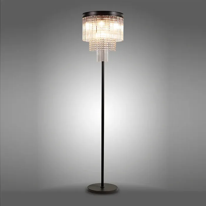 9 Light Floor Lamp – Brown Oxide with Clear Glass Pieces and Crystal Buttons (1230LON105C)
