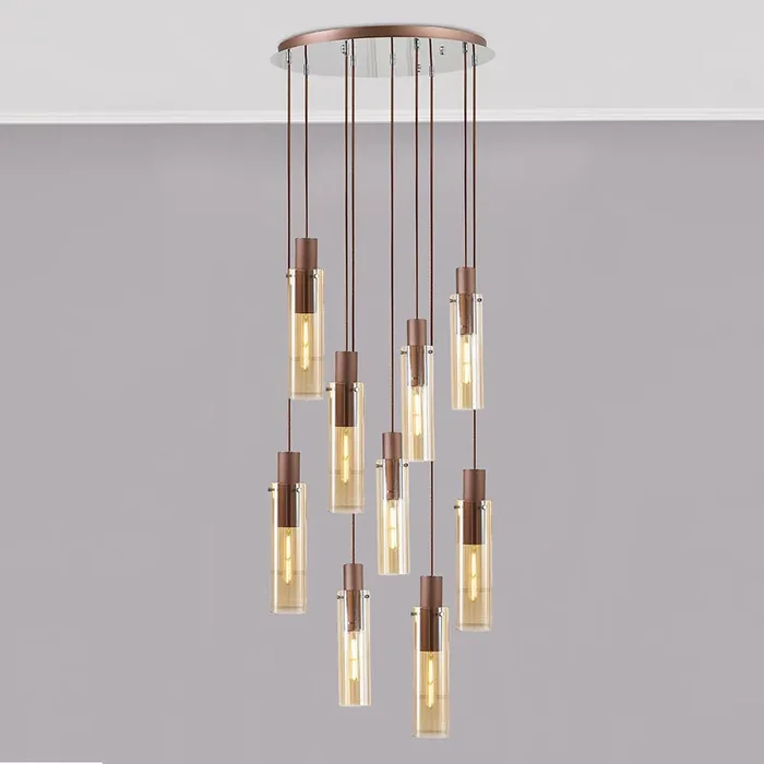 9 Light Round Pendant, Mocha / Amber Glass (1230CHE23E)