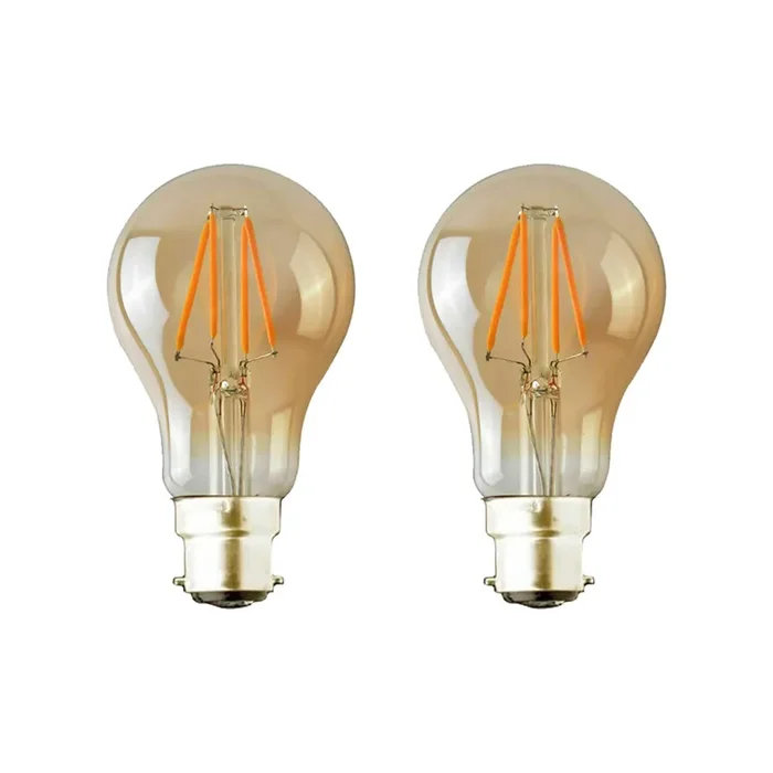 A60 B22 / E27 – 4W / 8W Edison Dimmable LED Bulbs – Vintage Amber / Cool White – 2 Pack