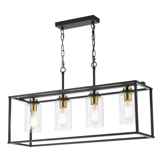 Abel 4 Light Satin Black and Glass Bar Pendant Light
