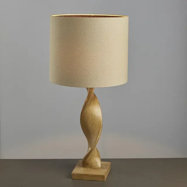 Abia Oak Effect with Natural Linen Shade Table Lamp