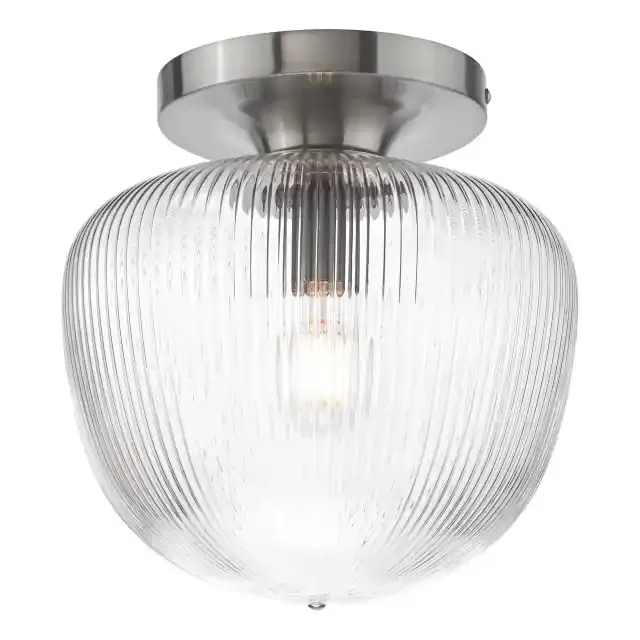 Abrielle Polished Nickel and Clear Ribbed Glass Flush Ceiling Light