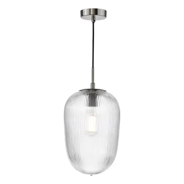 Abrielle Polished Nickel and Clear Ribbed Glass Pendant Light