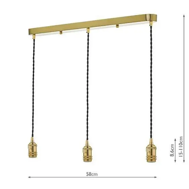 Accessory 3 Light Bar Suspension Brass With Black Cable