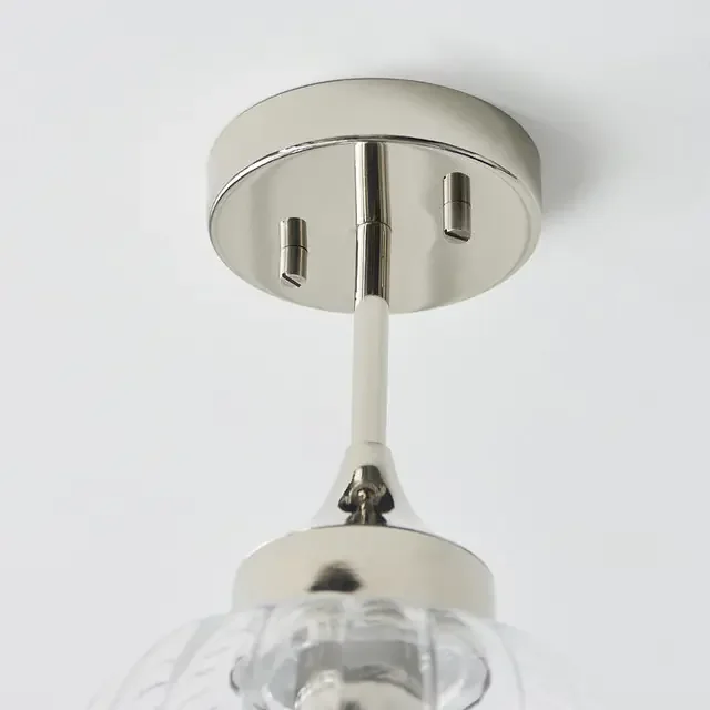 Addington Bright Nickel with Clear Ribbed Glass Semi-Flush Ceiling Light