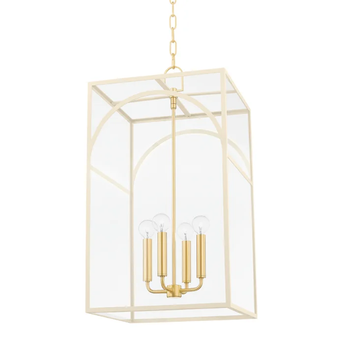 Addison Four Light Pendant in Aged Brass/Textured Cream (428|H642704L-AGB/TCR)