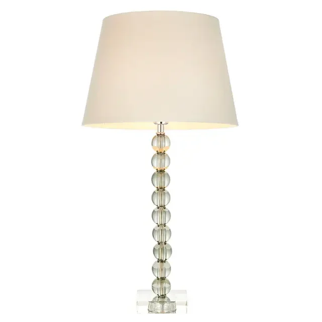 Adelie and Cici Polished Nickel with Green Tinted Glass and Ivory Shade Table Lamp