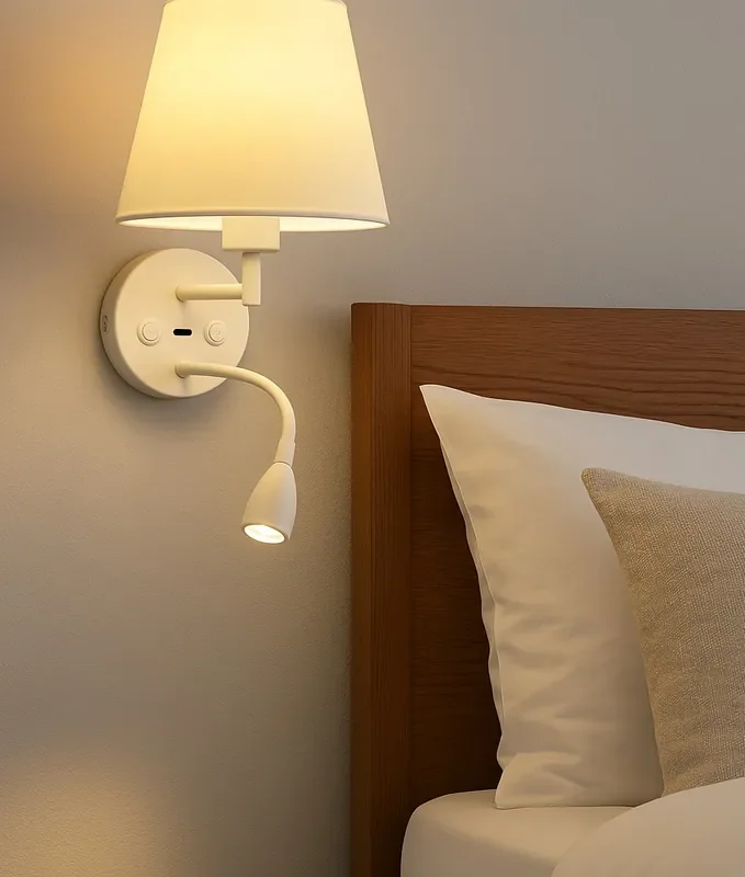 Adjustable Arm, Dual Switches & USB White Bedside Light