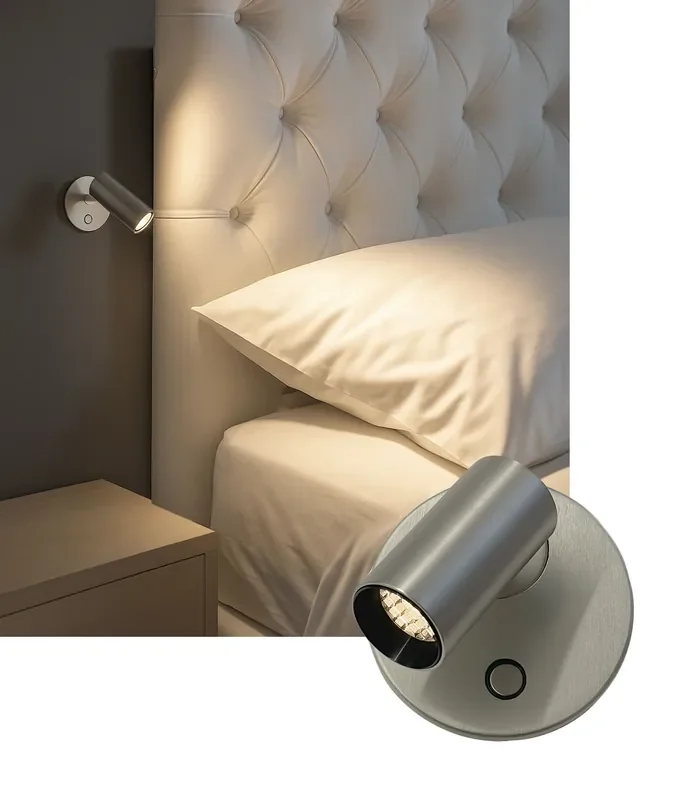 Adjustable LED Recessed Wall Reading Light – Satin Nickel Finish