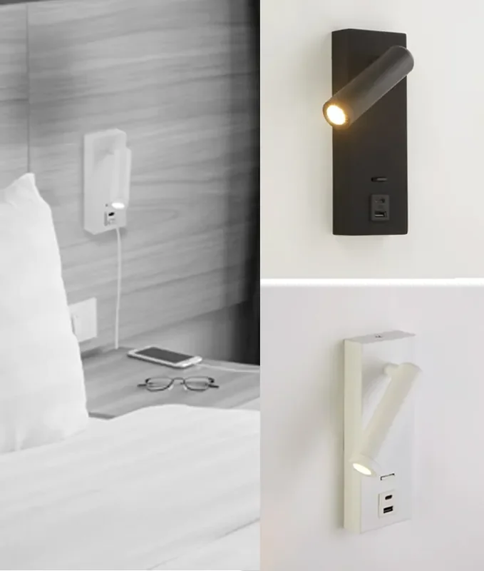 Adjustable Spot Bedside Wall Light with 2 x USB Sockets