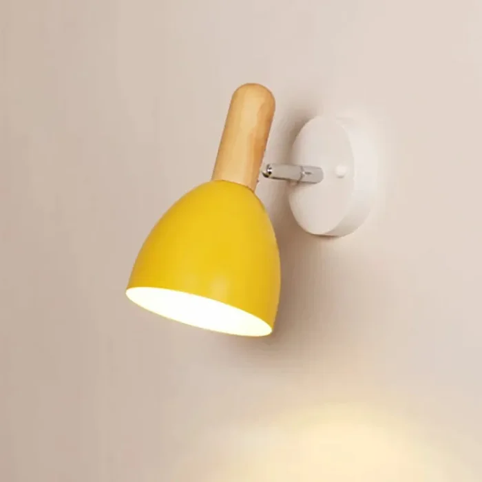 Adjustable Yellow Wood Vintage Wall Light 350° Rotatable