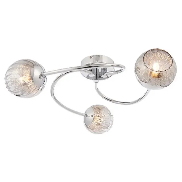 Aerith 3 Light Chrome with Smoked Mirror Glass Semi-Flush Ceiling Light