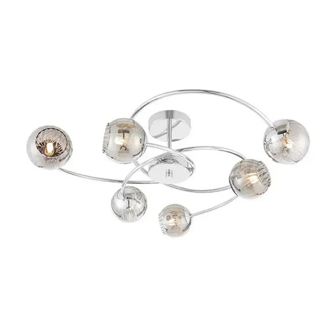 Aerith 6 Light Chrome with Smoked Mirror Glass Semi-Flush Ceiling Light