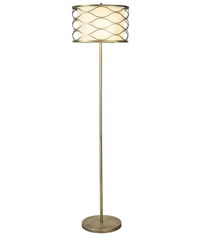 Aged Gold & Cream Fabric Shade Floor Lamp