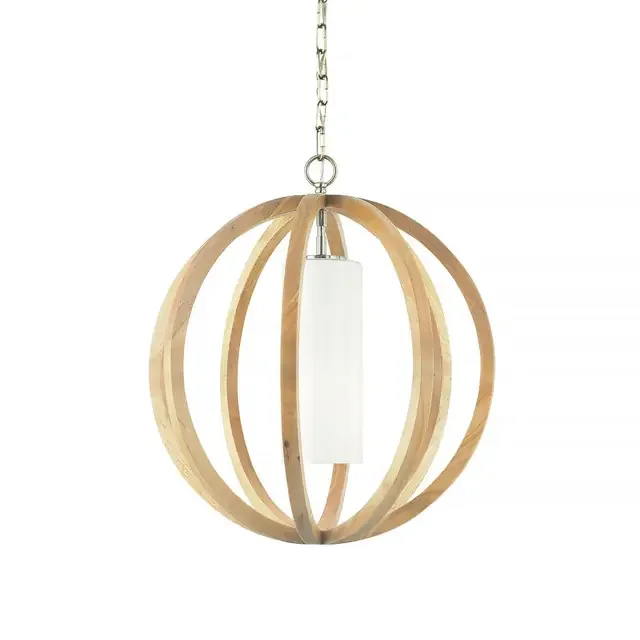 Allier Brushed Steel and Light Wood 52cm Pendant Light