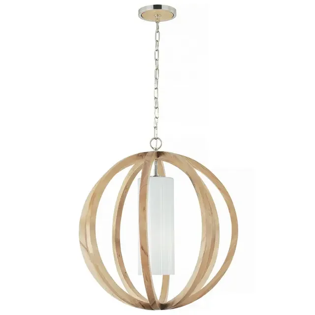 Allier Brushed Steel and Light Wood 66cm Pendant Light