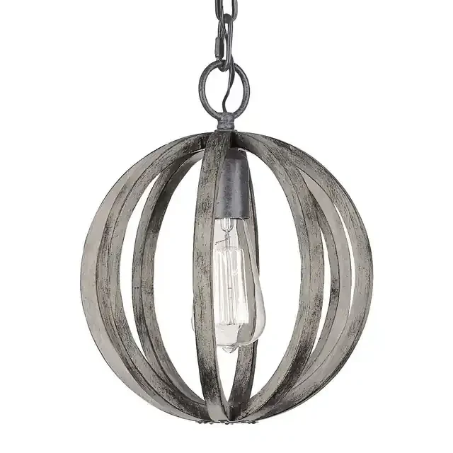 Allier Mini Antique Iron and Oak Wood Pendant Light