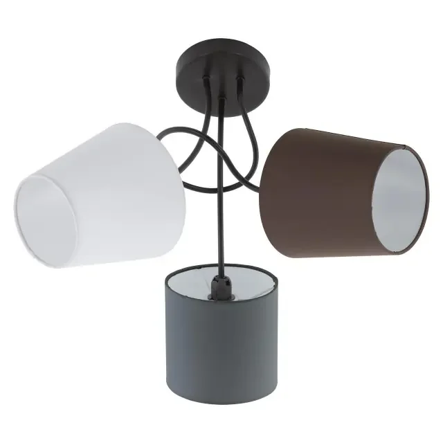 Almeida 3 Light Black with Multi-Coloured Fabric Shade Semi-Flush Ceiling Light