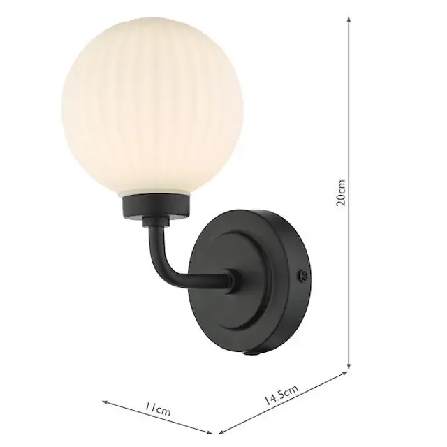 Alrik Matt Black with Opal Glass IP44 Wall Light