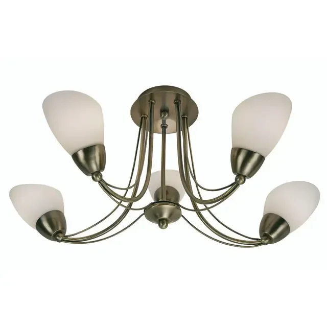 Altair 5 Light Antique Brass with Opal Glass Semi-Flush Ceiling Light