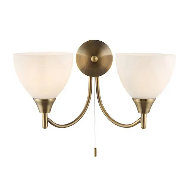 Alton 2 Light Antique Brass with Opal Glass Wall Light