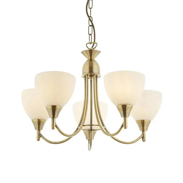 Alton 5 Light Antique Brass with Opal Glass Pendant Light