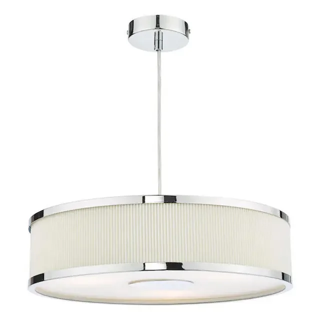 Alvaro 3 Light Polished Chrome and Ivory Shaded Pendant Light