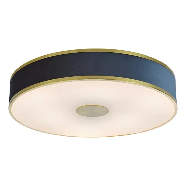 Alvaro 6 Light Brushed Brass with Blue Shaded Flush Ceiling Light