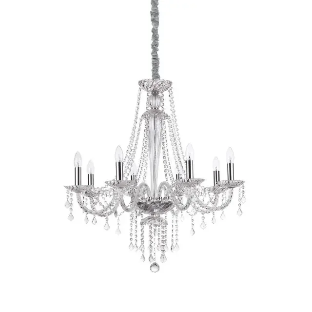 Amadeus SP8 8 Light Clear with Blown Glass and Crystal Chandelier Pendant Light