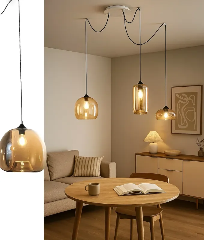 Amber Glass Triple Off-Set Ceiling Pendant – Black Flex