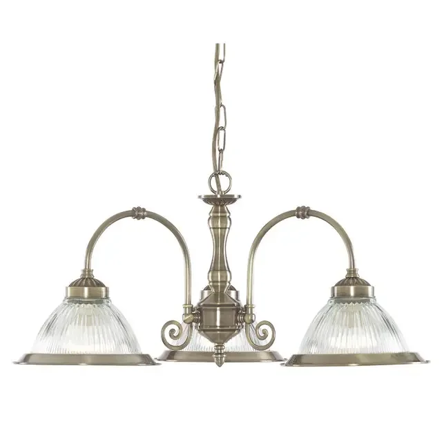 American Diner 3 Light Antique Brass with Clear Glass Pendant Light