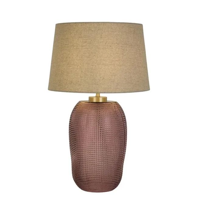 Amethyst Pink Ribbed Glass Modern Table Lamp With Natural Linen Shade 530mm