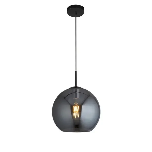 Amsterdam Black and Smoked Glass 30cm Pendant Light