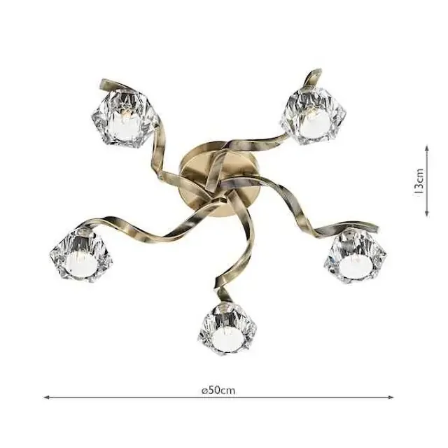 Ancona 5 Light Antique Brass Flush Ceiling Light