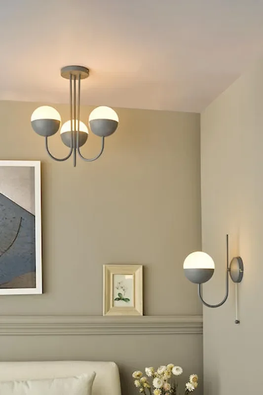 Andre 3 Light Grey with Opal Glass Semi Flush Ceiling Light