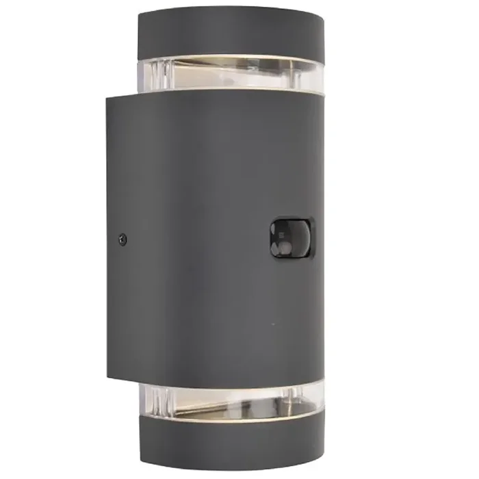 Anthracite Outdoor Modern Half Cylinder Up & Down Wall Light with PIR
