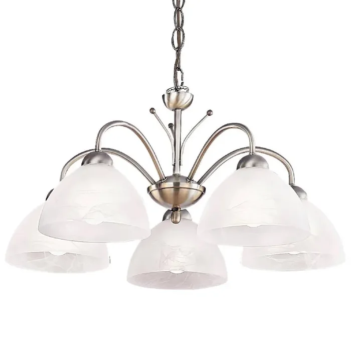 Antique Brass & Alabaster Glass Vintage Dome 5 Lamp Pendant Light 56cm