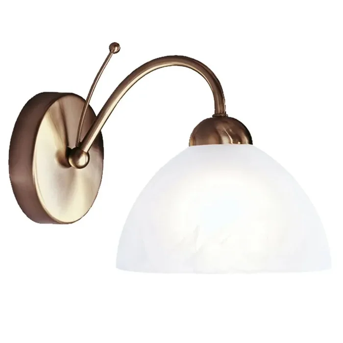 Antique Brass & Alabaster Glass Vintage Dome Swan Neck Wall Light 18cm