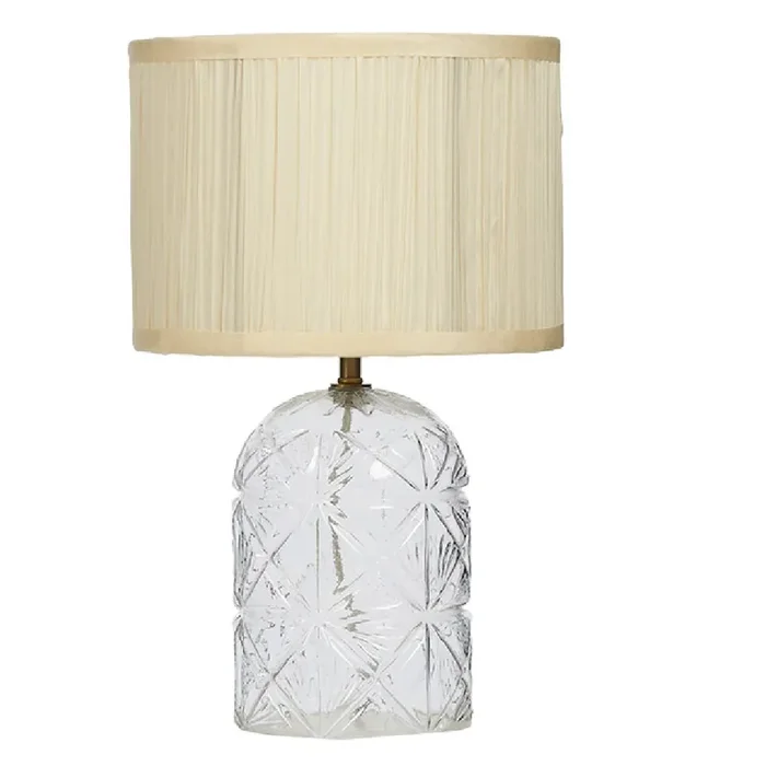 Antique Brass & Clear Cut Glass Vintage Table Lamp with Natural Linen Shade 400mm